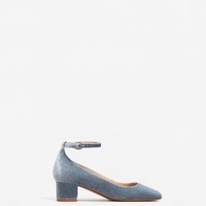 Mango ankle strap block heel pump in velvet